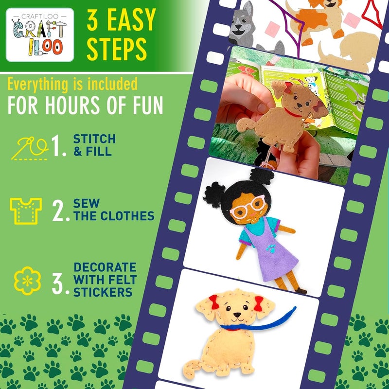 CRAFTILOO 8 Pre-Cut Dogs Stuffed Animal Fun Kids Sewing Kit for Kids Ages 8-12 Children Beginners Sewing kit Kid Puppy Crafts Felt Pillow Plush Craft Kit Girls and Boys - Image 4